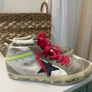 Golden Goose High-Top Sneakers with Pink and Gray Accents